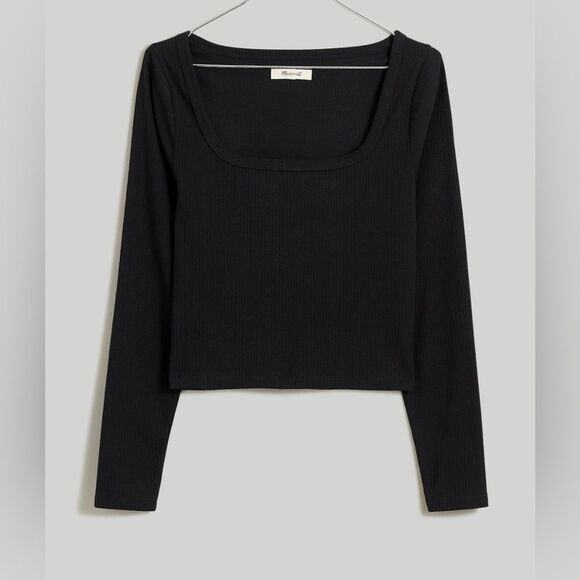 Madewell Square-Neck Long-Sleeve Crop Tee in Sleekhold NWT Size M - Picture 1 of 9